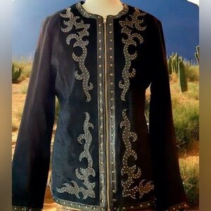 Linea by Louis Dell’Olio Southwestern Black Suede Leather Golden Studs Jacket